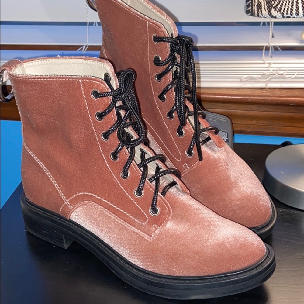 Pink velvet boots